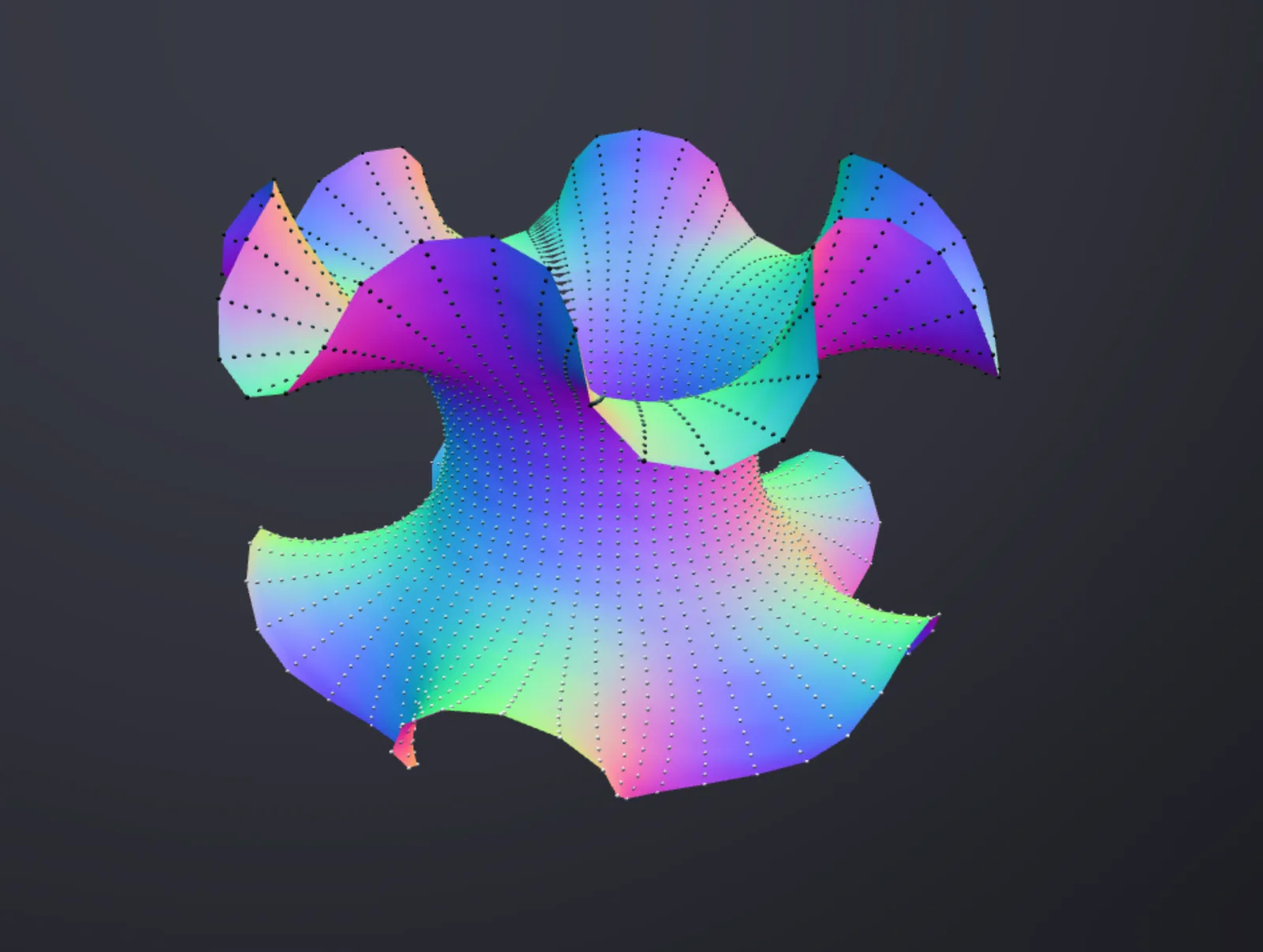 A hyperbolic cylinder embedded in Euclidean space, ruffling at its negatively curved edges.